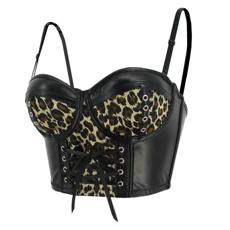 Women Pu Leather Corset Top Crop