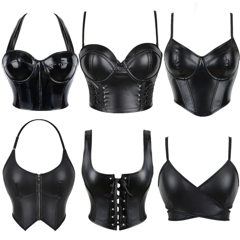 Women Pu Leather Corset Top Crop