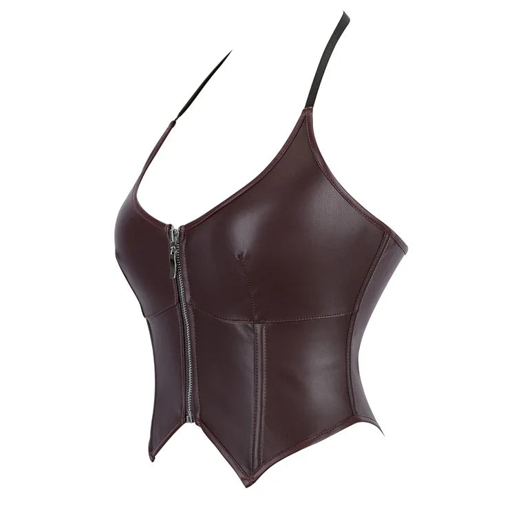 Women Pu Leather Corset Top Crop