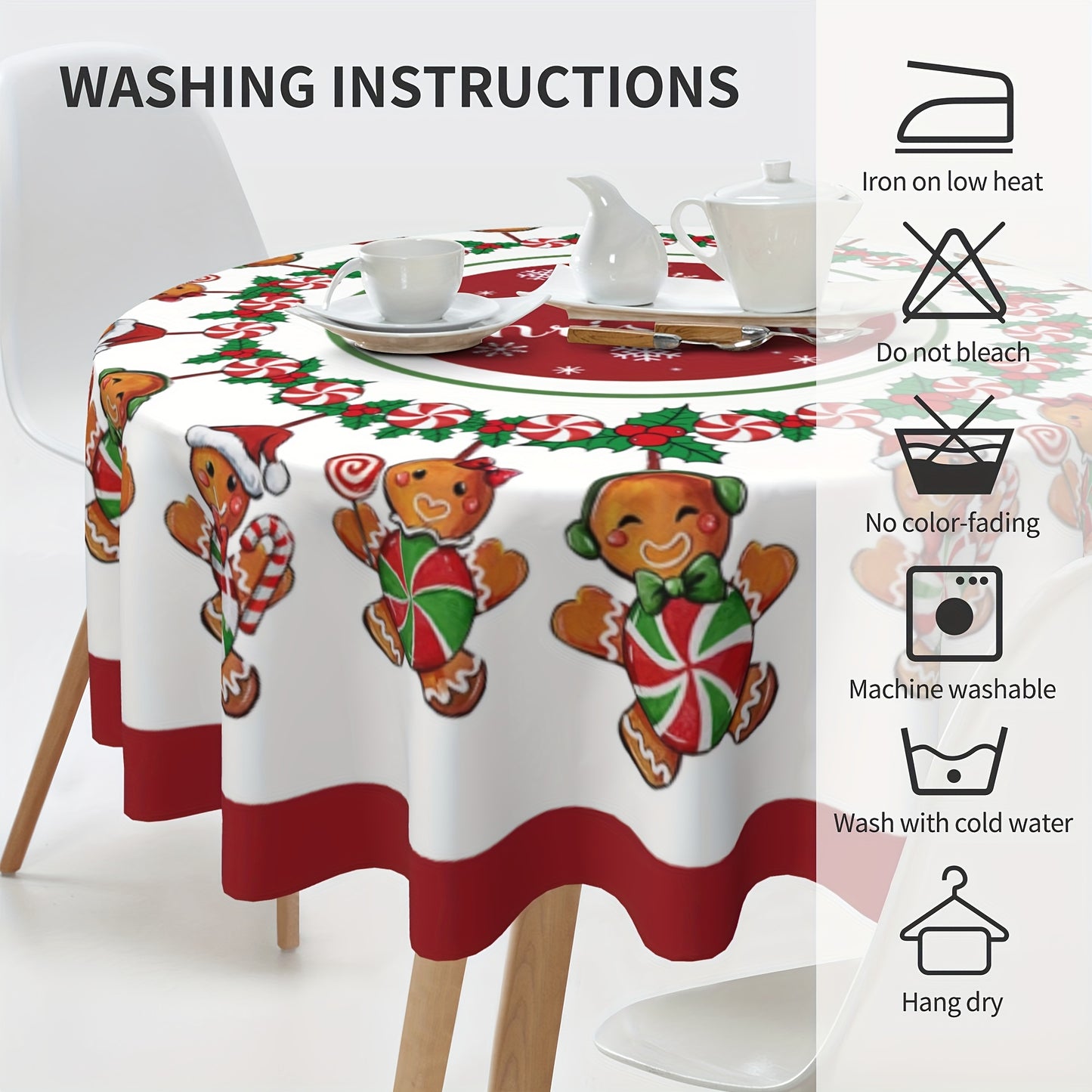 1pc Christmas Polyester Tablecloth - Lively Gingerbread Man Candy Pattern - Festive Decor for Home & Events - Durable Fabric, Instantly Adds Holiday Cheer - Perfect Christmas Gift