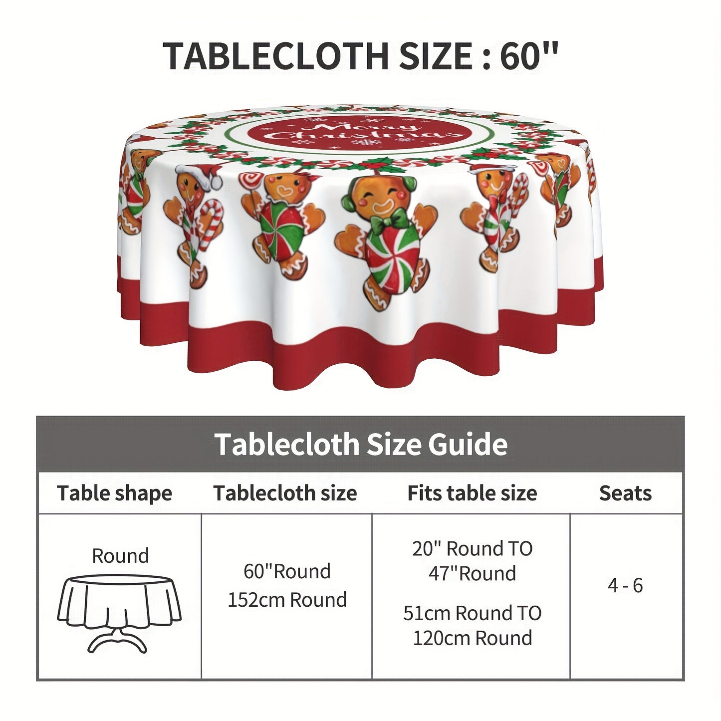 1pc Christmas Polyester Tablecloth - Lively Gingerbread Man Candy Pattern - Festive Decor for Home & Events - Durable Fabric, Instantly Adds Holiday Cheer - Perfect Christmas Gift