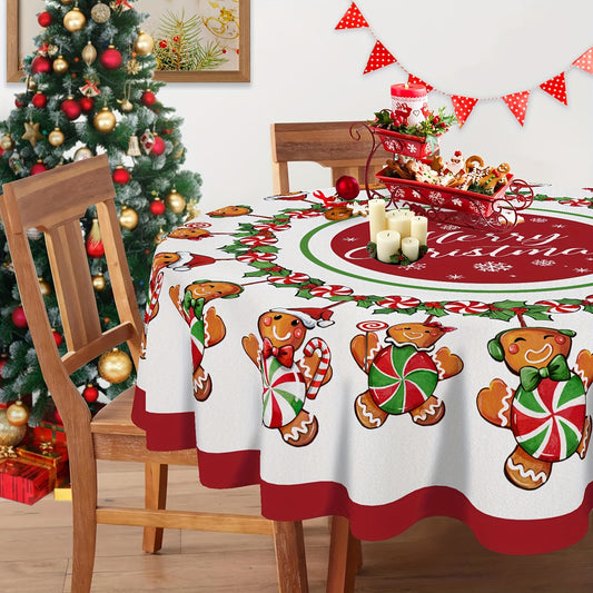 1pc Christmas Polyester Tablecloth - Lively Gingerbread Man Candy Pattern - Festive Decor for Home & Events - Durable Fabric, Instantly Adds Holiday Cheer - Perfect Christmas Gift