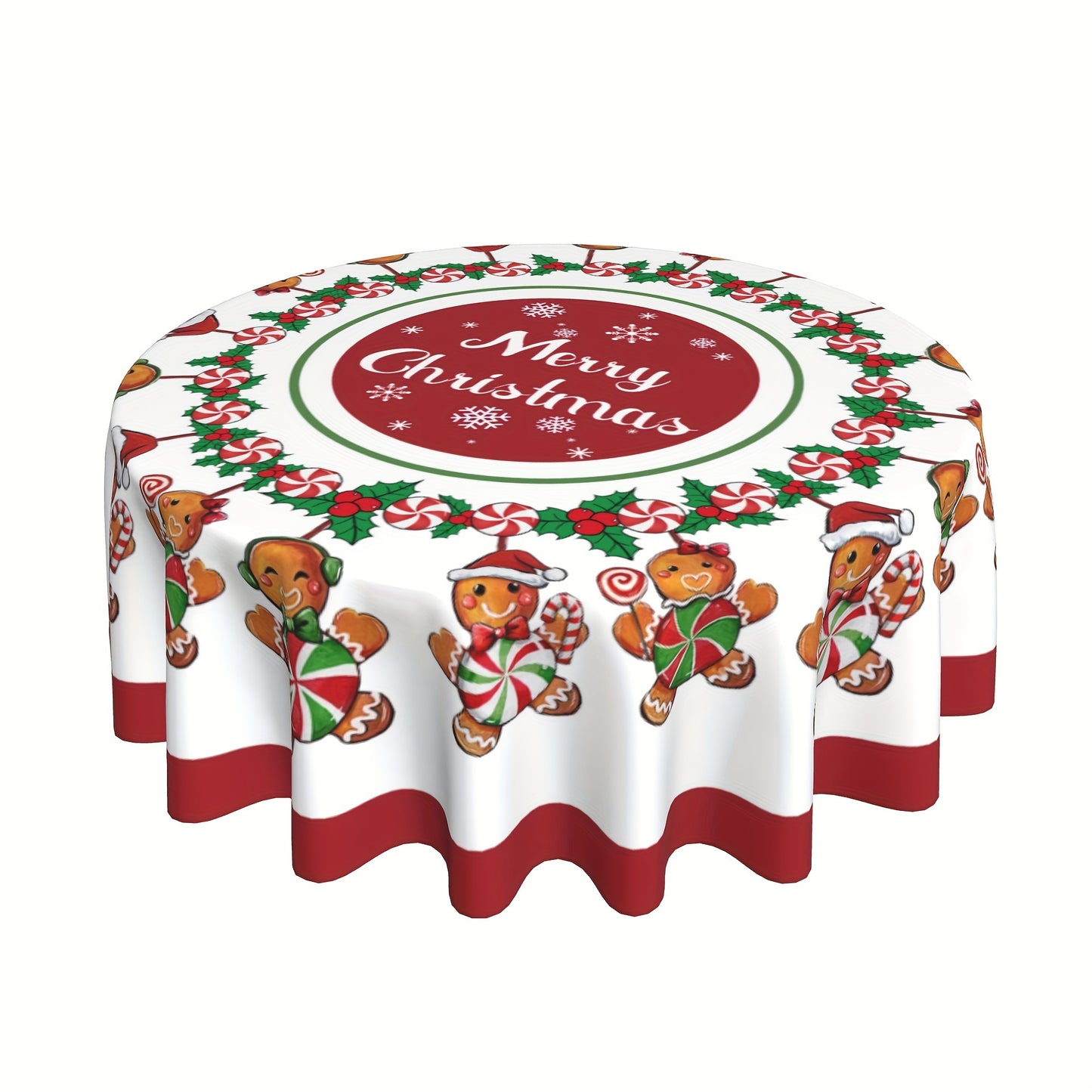 1pc Christmas Polyester Tablecloth - Lively Gingerbread Man Candy Pattern - Festive Decor for Home & Events - Durable Fabric, Instantly Adds Holiday Cheer - Perfect Christmas Gift