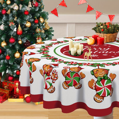 1pc Christmas Polyester Tablecloth - Lively Gingerbread Man Candy Pattern - Festive Decor for Home & Events - Durable Fabric, Instantly Adds Holiday Cheer - Perfect Christmas Gift
