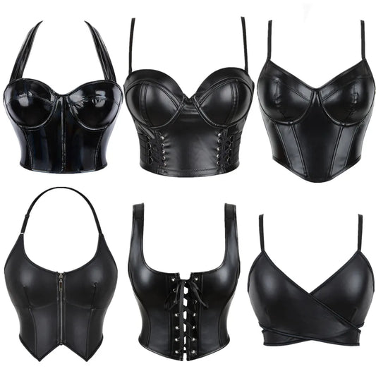 Women Pu Leather Corset Top Crop