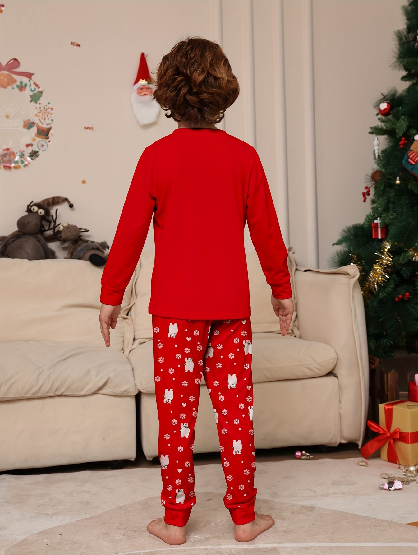 2pcs Kid's Polar Bear Print Long Sleeve Top & Pants Set, Comfy Set For Everyday Life, As Christmas Gift